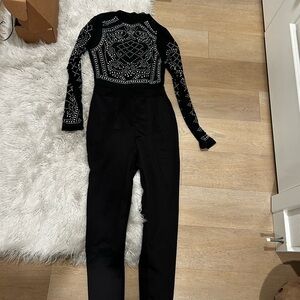 Hot Miami Styles Black and Silver Embellished Jumpsuit